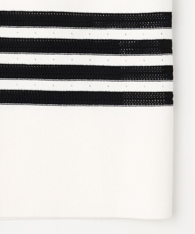 自由区 【UVカット・洗える】クレープストレッチボーダー ニット オフホワイト×ブラック(ボーダー)