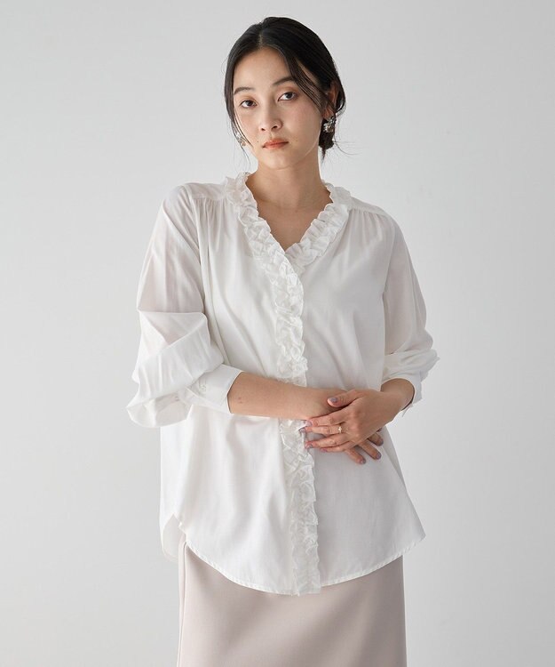 YECCA VECCA フリルVネックブラウス White