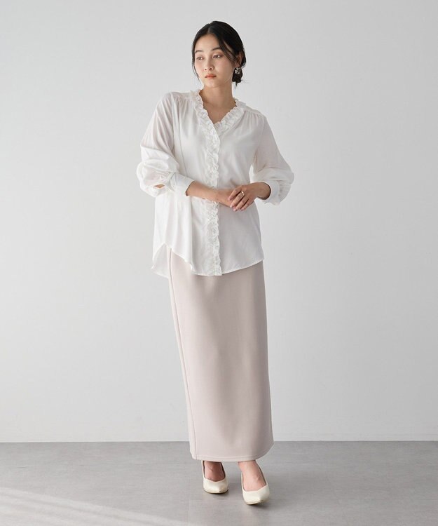 YECCA VECCA フリルVネックブラウス White