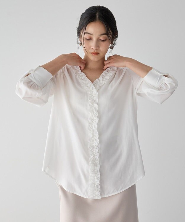 YECCA VECCA フリルVネックブラウス White