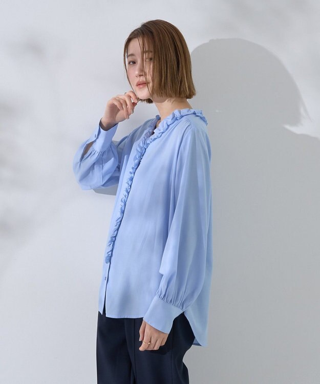 YECCA VECCA フリルVネックブラウス Blue