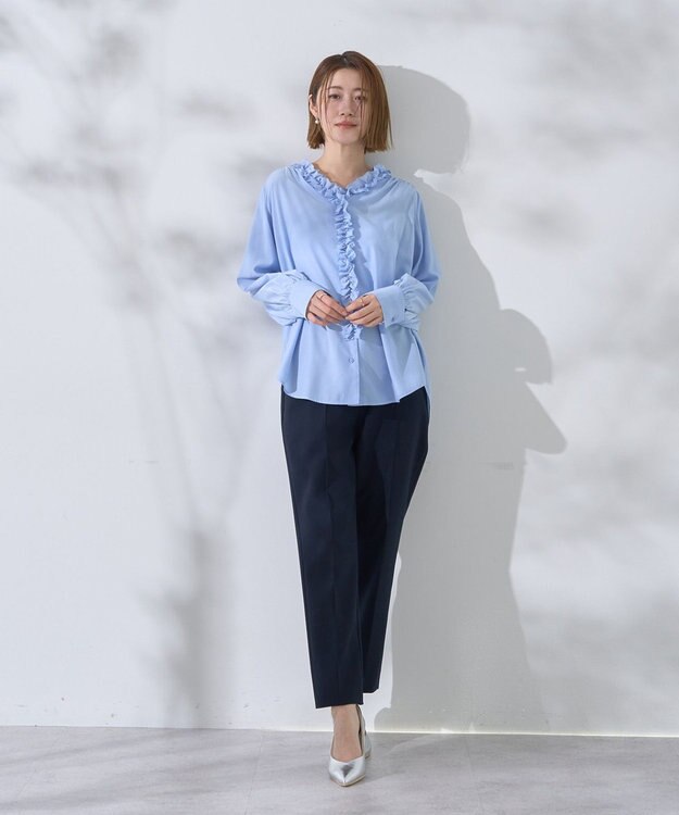 YECCA VECCA フリルVネックブラウス Blue