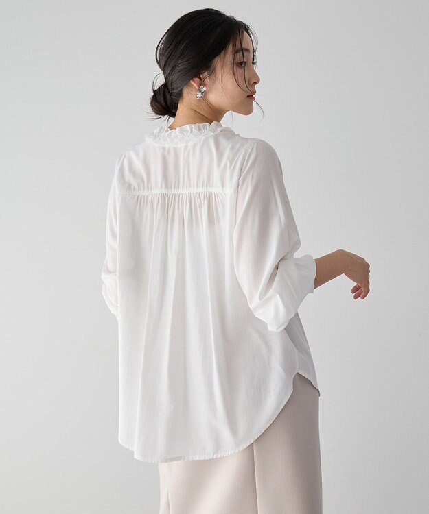 YECCA VECCA フリルVネックブラウス White