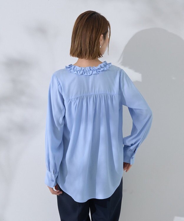 YECCA VECCA フリルVネックブラウス Blue