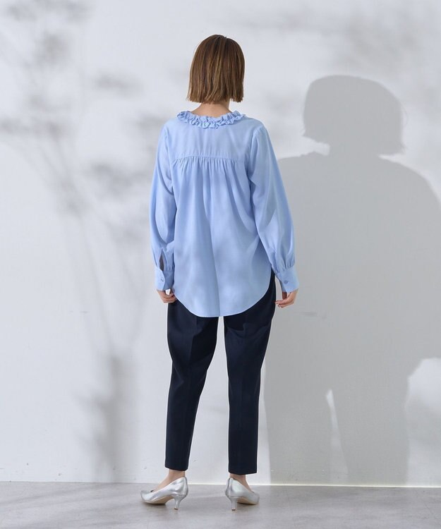 YECCA VECCA フリルVネックブラウス Blue