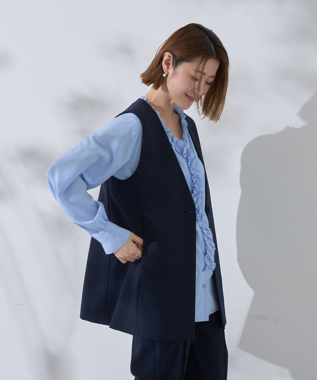 YECCA VECCA フリルVネックブラウス Blue