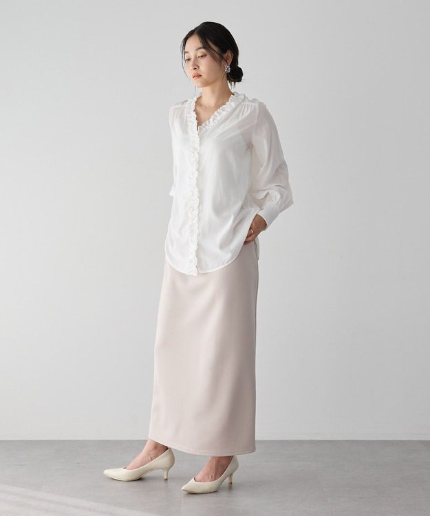 YECCA VECCA フリルVネックブラウス White