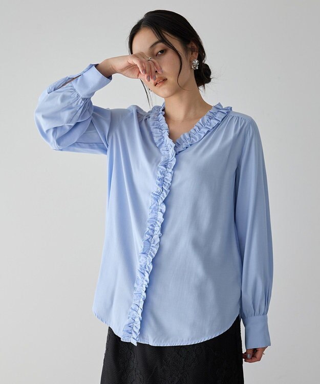 YECCA VECCA フリルVネックブラウス Blue
