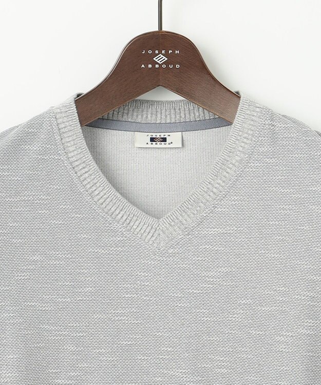 JOSEPH ABBOUD 【オーガニックコットン/JAPANファブリック】スラブインレイ Vネック 長袖 Ｔシャツ ライトグレー系