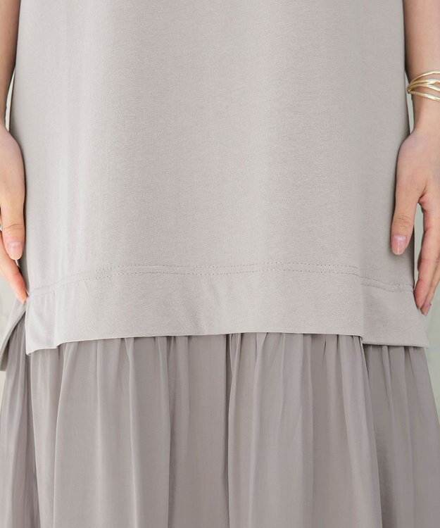 Tiaclasse 【洗える】カットソーコンビヴィンテージサテンワンピース グレージュ