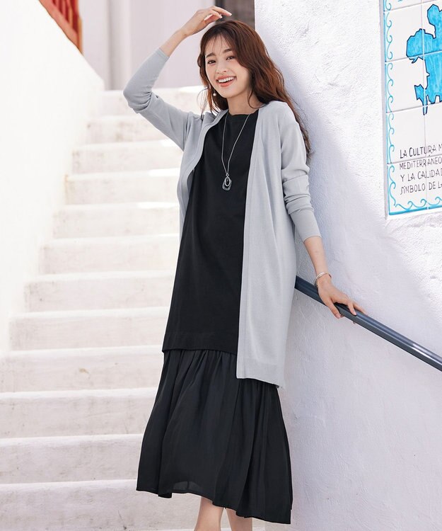 Tiaclasse 【洗える】カットソーコンビヴィンテージサテンワンピース ブラック