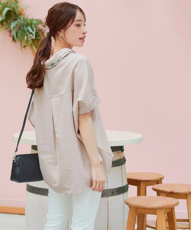 Tiaclasse 【洗える】 リネンミックススキッパーシャツ ベージュ