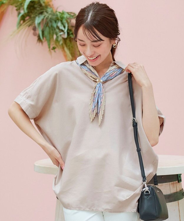 Tiaclasse 【洗える】 リネンミックススキッパーシャツ オフホワイト