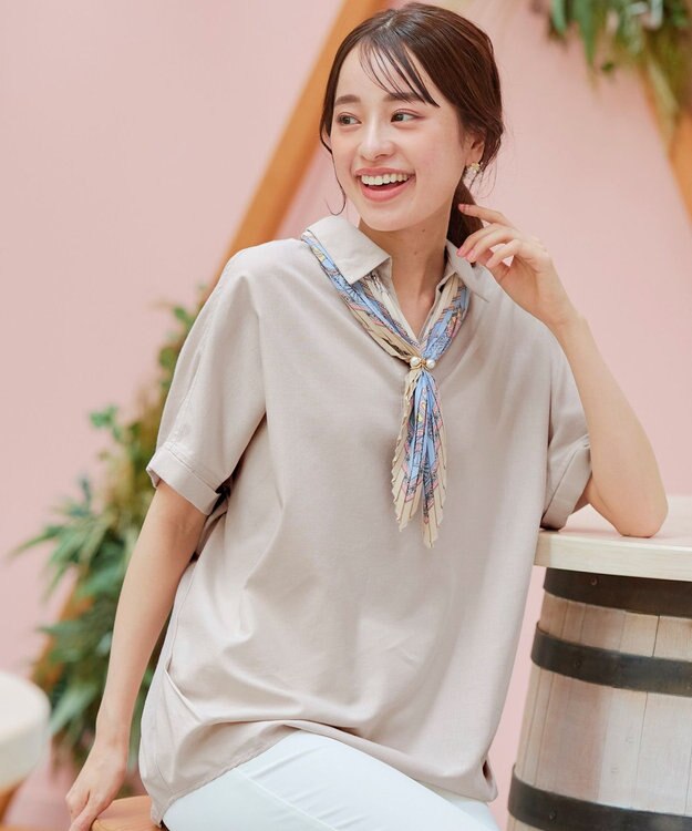 Tiaclasse 【洗える】 リネンミックススキッパーシャツ ベージュ