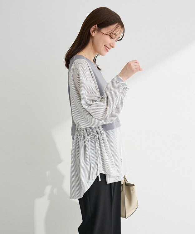 Green Parks 脇リボンドッキングチュニック Stripe Gray