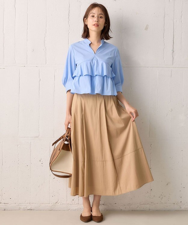 組曲 【洗える・後ろゴム】ナイロンリヨセルタフタ フレアスカート ベージュ系