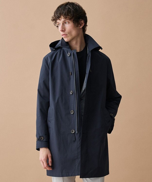 JOSEPH ABBOUD 【フード脱着仕様/JAPANファブリック/ECO撥水】ステンカラー コート ネイビー系