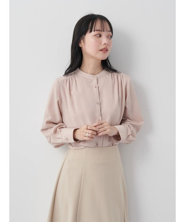 earth music&ecology バンドカラーブラウス Pink Beige