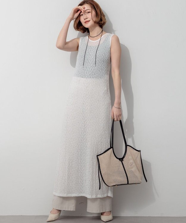 23区 L 【SLOW/一部店舗限定】リンクルレース レイヤード ワンピース ホワイト系