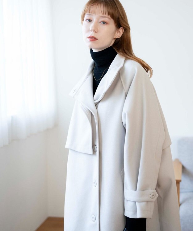 WEGO スタンドカラーロングコート ホワイトアイボリー