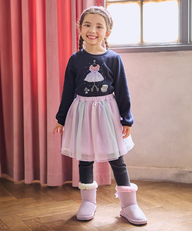 ANY KIDS リボンフェイクムートンブーツ ラベンダー（レインボー）