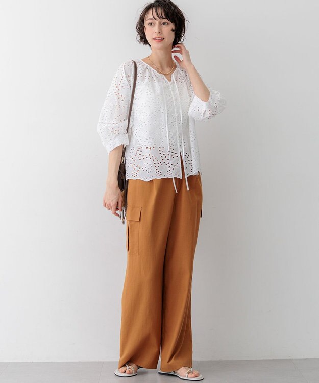 23区 S 【先行予約/見上愛さん着用】カットワークエンブロイダリー 2WAYブラウス ホワイト系