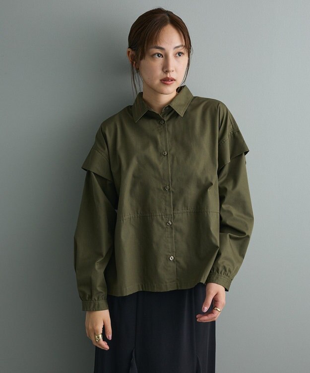 CRAFT STANDARD BOUTIQUE パネルデザインワイドシャツ Khaki