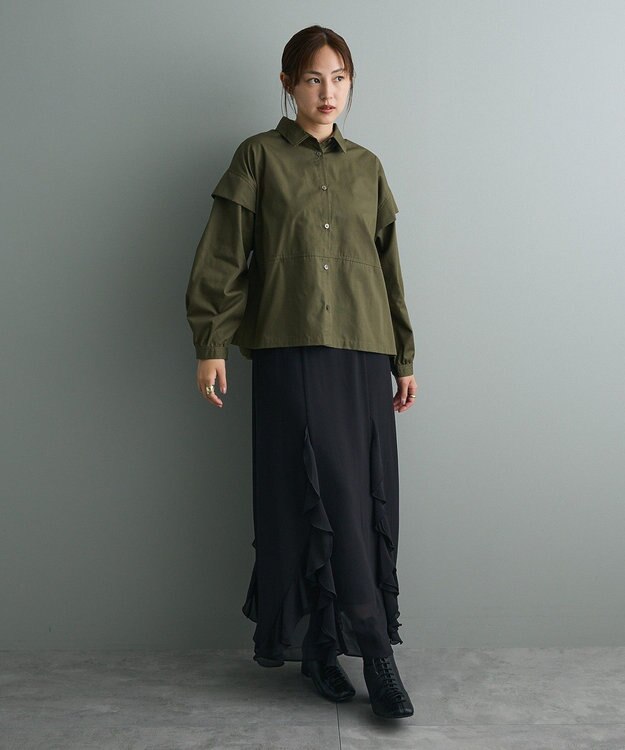 CRAFT STANDARD BOUTIQUE パネルデザインワイドシャツ Khaki