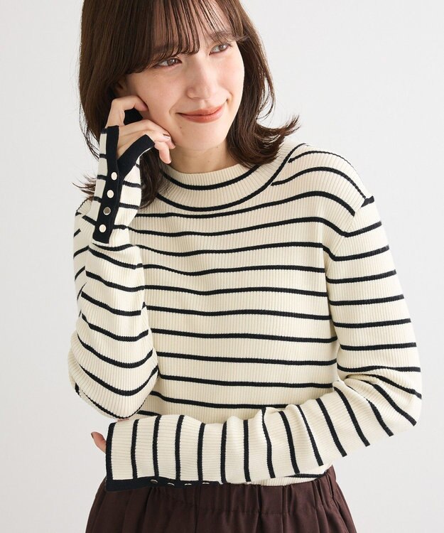 Green Parks 袖口金釦リブニットプルオーバー Border