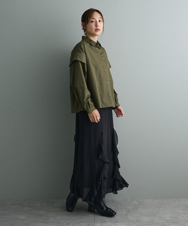 CRAFT STANDARD BOUTIQUE パネルデザインワイドシャツ Khaki