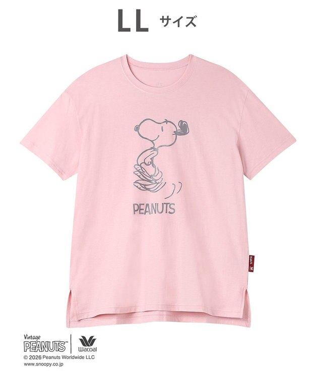 WACOAL PEANUTS トップス 4分袖 Tシャツ 綿100%(本体) スヌーピー レディース FTT168 /ワコール ピンク