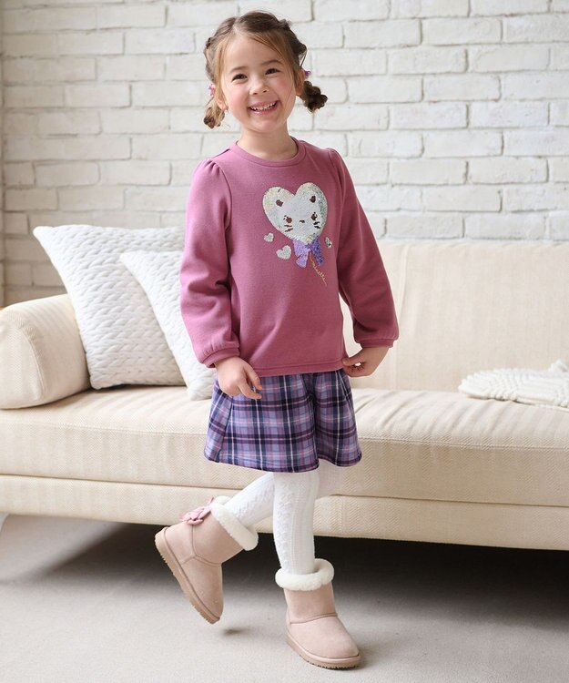 ANY KIDS 裏シャギーチェックショートパンツ ラベンダー系