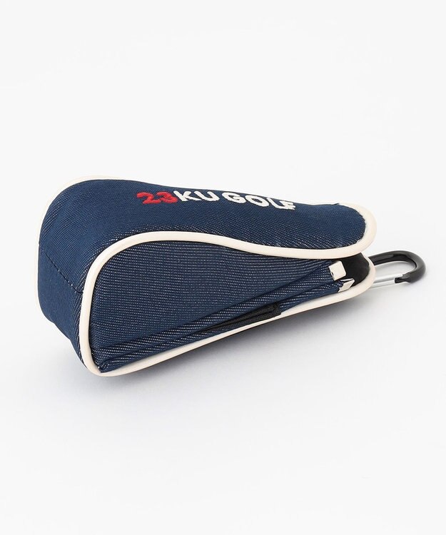 23区GOLF 磁石で開閉【UNISEX】合皮×デニム調ボールポーチ ネイビー系