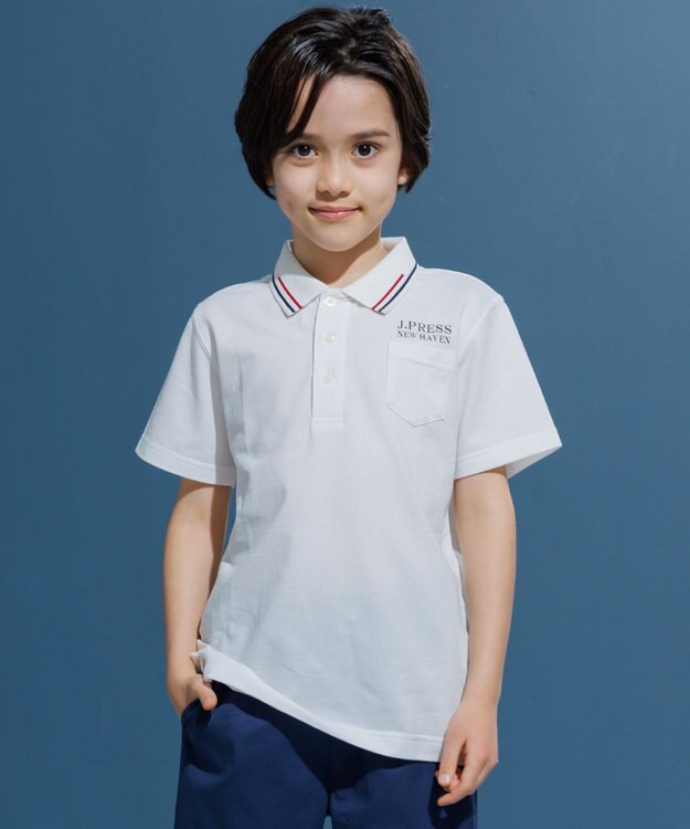 J.PRESS KIDS 【140-170cm】ダブルライン カラー 半袖ポロシャツ オフホワイト