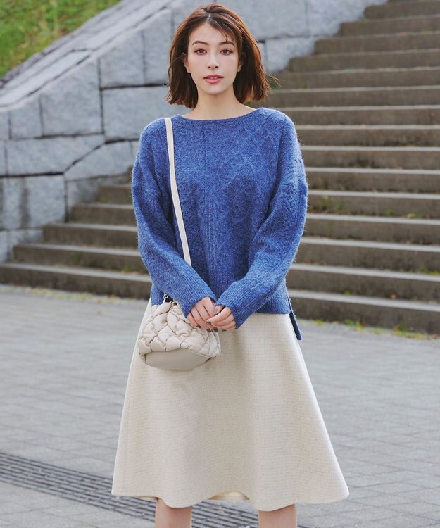 Tiaclasse ラメツイードAラインフレアスカート オフホワイト