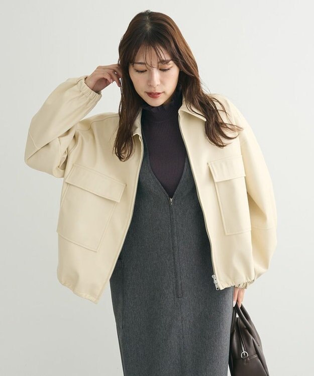 Green Parks ・ｓｗｉｎｇ　ｂｙ　フリルハイネックリブニット Charcoal Gray