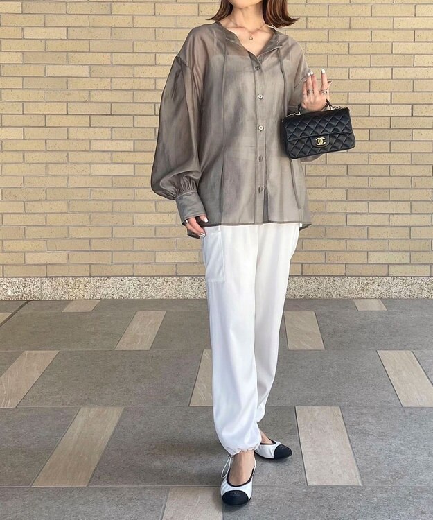 Green Parks AnriettMusee シアーボリュームスリーブブラウス Gray