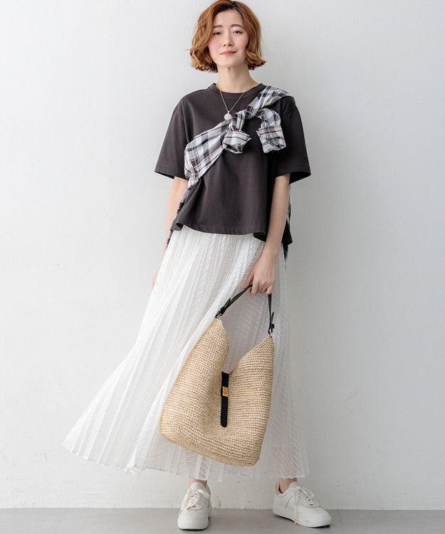 23区 L 【先行予約】スビンギザコットン フレア Tシャツ グレー系