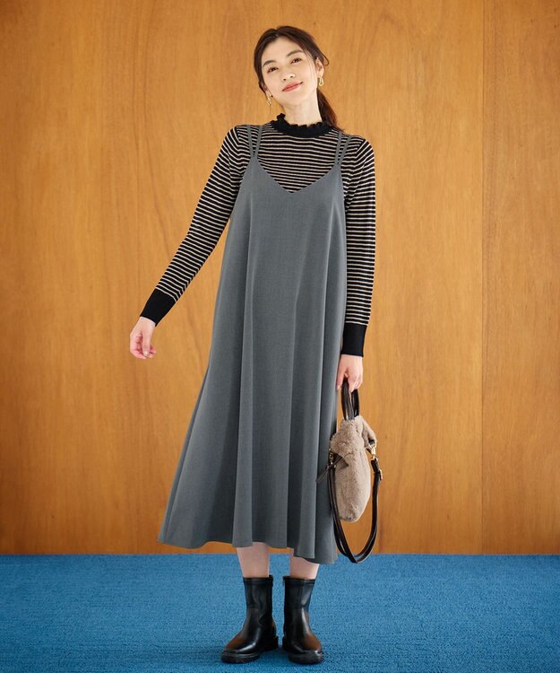 ANY 【洗濯機可能/ストレッチ】ウールライクキャミワンピース グレー