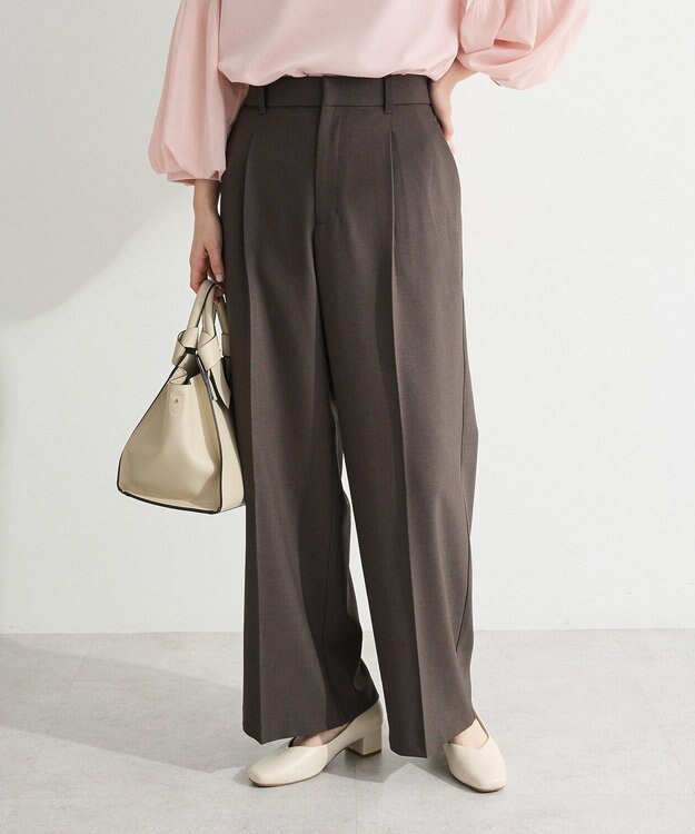 Green Parks きれシルストレートワイドパンツ Brown