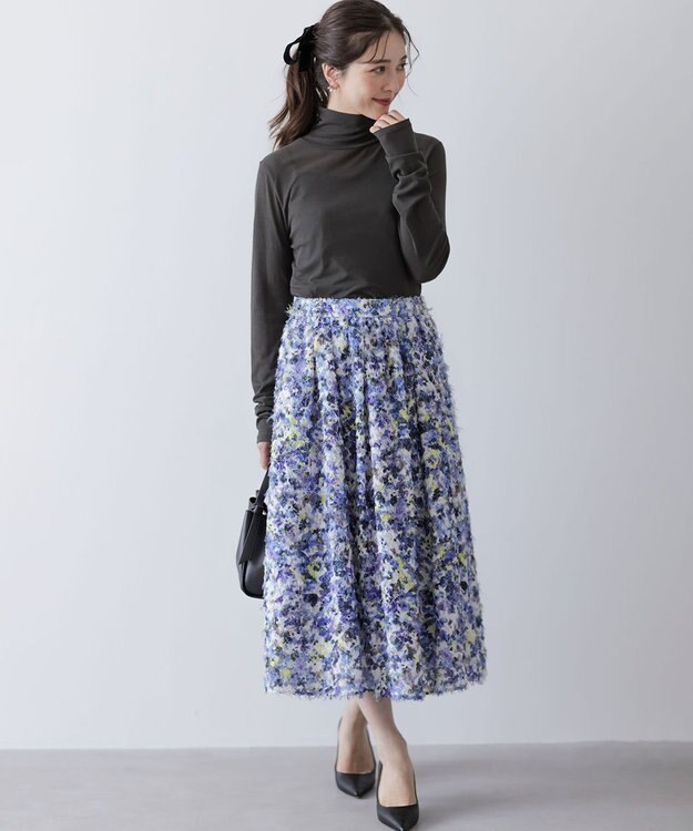 組曲 S ヘアリーフラワープリント スカート パープル系5