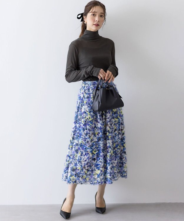 組曲 L ヘアリーフラワープリント スカート パープル系5