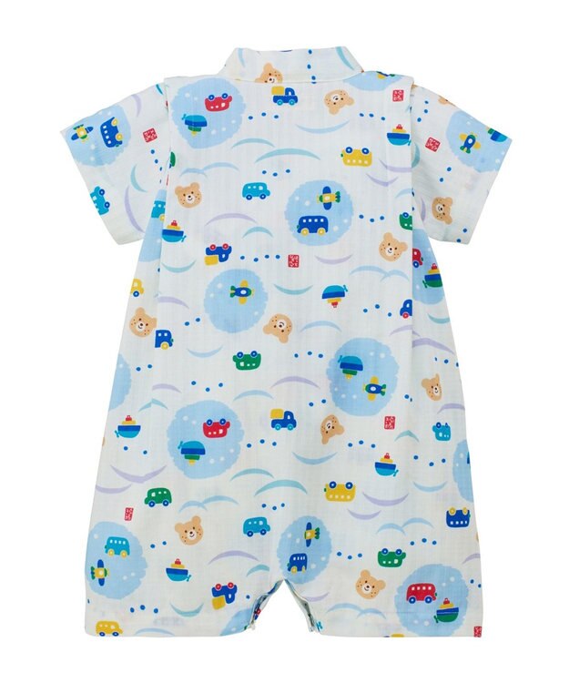 MIKI HOUSE HOT BISCUITS 【60-80cm】総柄 甚平オール ブルー