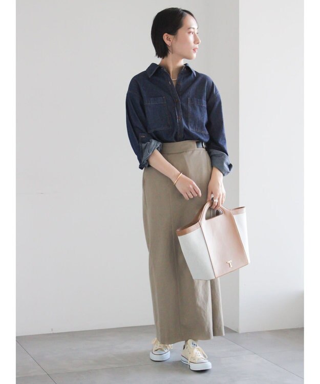 Te chichi サイドベルトチノタイトスカート ベージュ