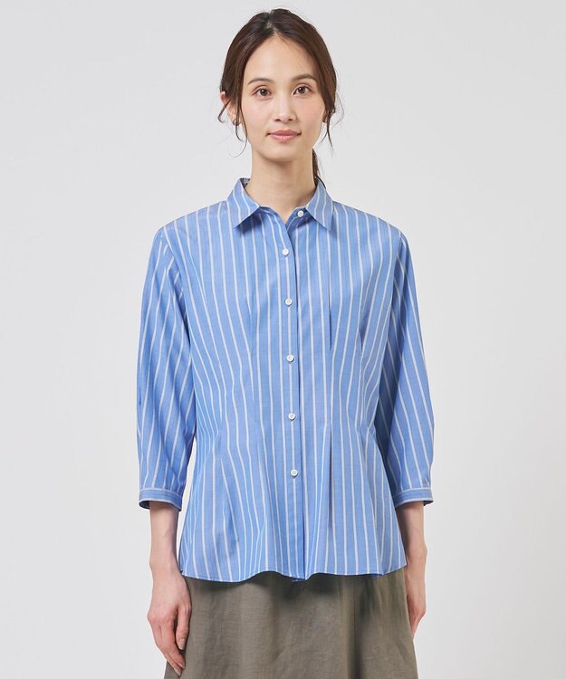 J.PRESS LADIES L TC ハイカウントストライプ シャツ ブラウス ブルーストライプ系