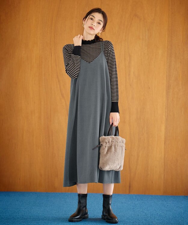 ANY 【洗濯機可能/ストレッチ】ウールライクキャミワンピース グレー