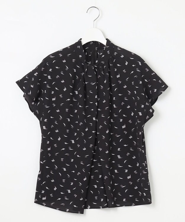 自由区 L 【洗える】ブラッシュドシャドープリント ブラウス モノトーン系