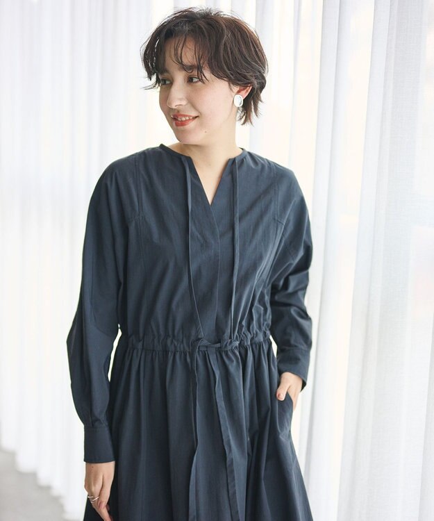 #Newans 【撥水加工/洗濯機可能】ドルマンスリーブドロストワンピース ネイビー