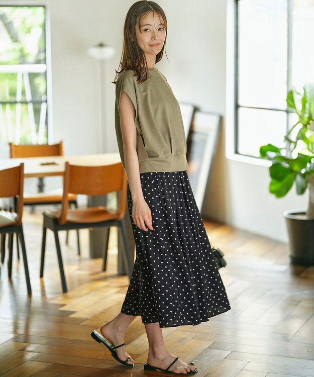 組曲 L 【WEB限定】コンシャスジャージーフレンチスリーブカットソー オリーブ系