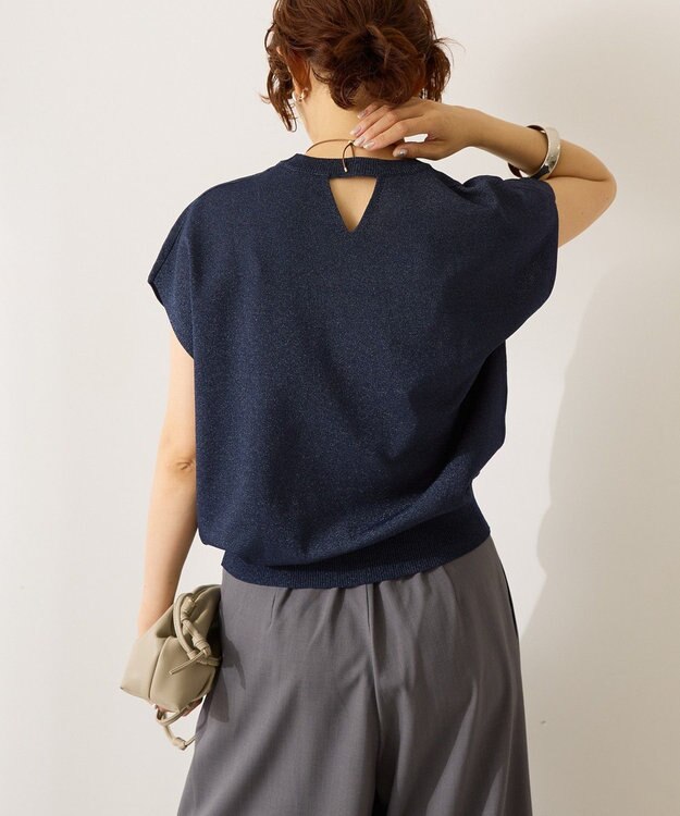 AMERICAN HOLIC 【WEB限定】接触冷感ラメフレンチスリーブニットプルオーバー Navy